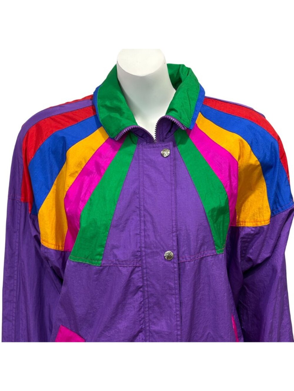 Vintage 80s Andy Johns Colorblock Nylon Windbreaker Anorak Jacket Womens Size L - Picture 2 of 8